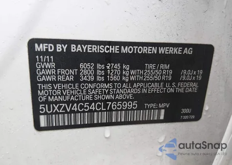 2012 BMW X5 xDrive35I/xDrive35I Premium/xDrive35I Sport Activity z USA, uszkodzony, nr VIN 5UXZV4C54CL765995